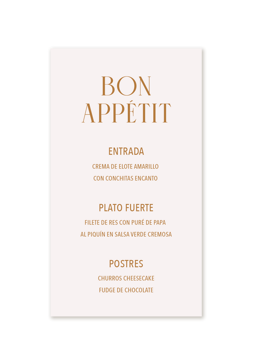 The Sandra Suite - Printed Menu