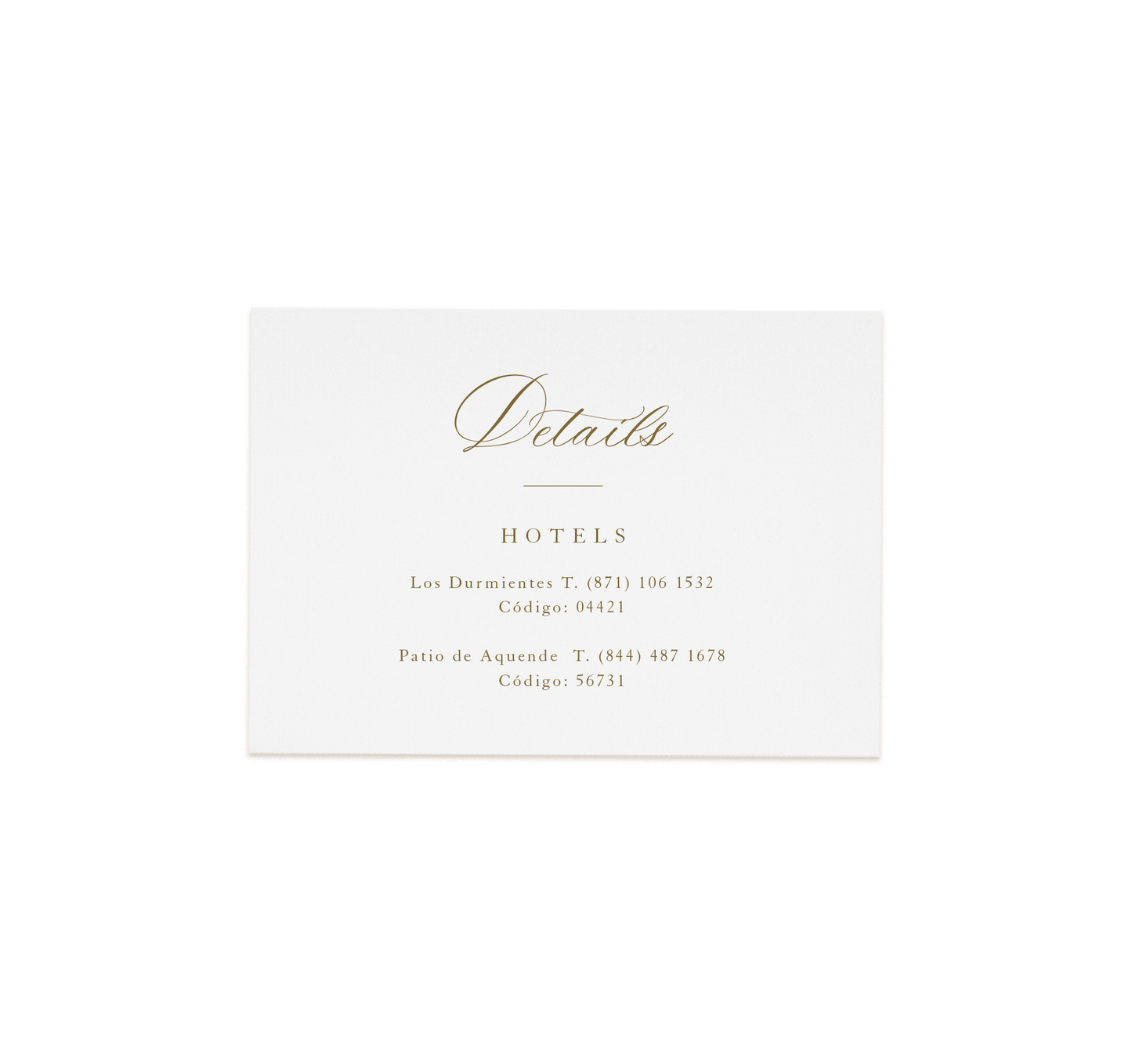 The Sandra Suite - Printed Detail Card