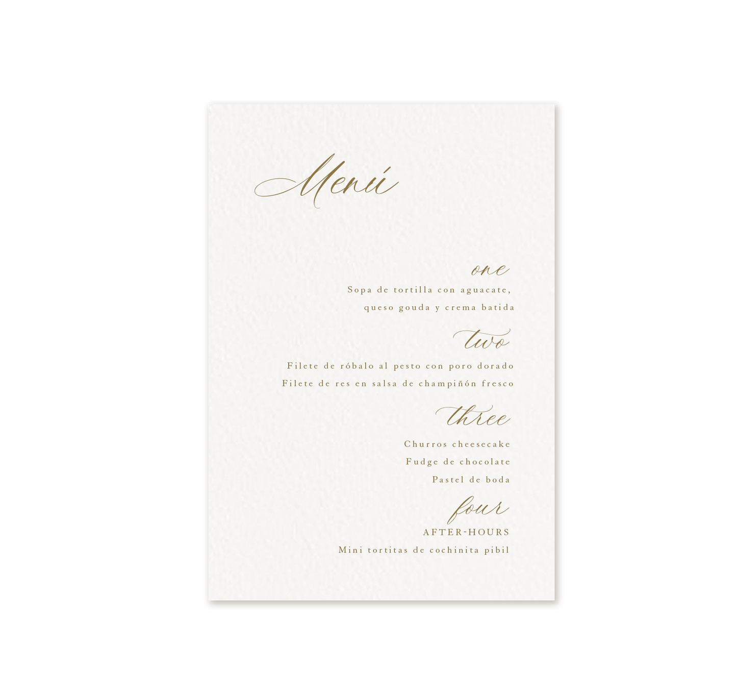 The Sandra Suite - Printed Menu